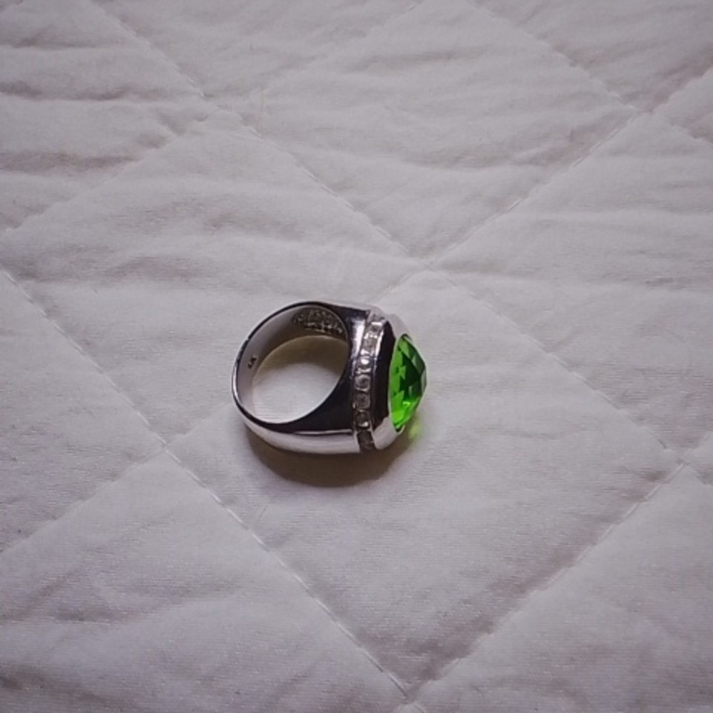 Green Stone Sterling With Rhinestone Ring